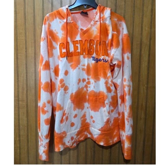 Colosseum Clemson Tigers Tie Dye V-Neck Hoodie Orange Pullover Sweatshirt XL - Picture 1 of 4